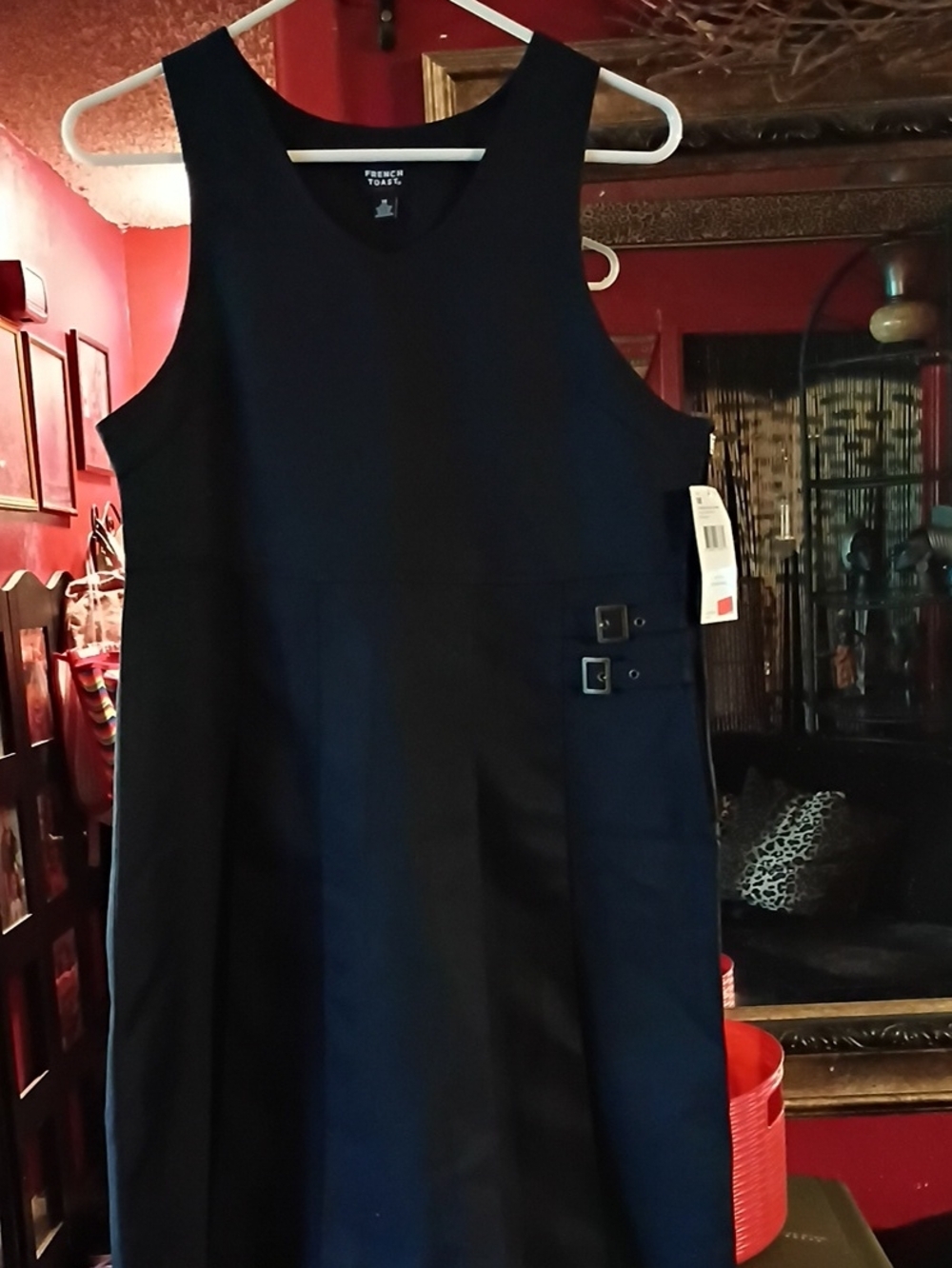 French Toast Navy Blue A-Line School Dress with Side Buckles